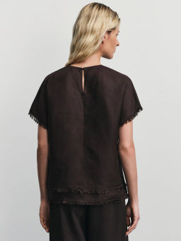 Блузка из вискозы и льна с бахромой / Zarina  фото 5