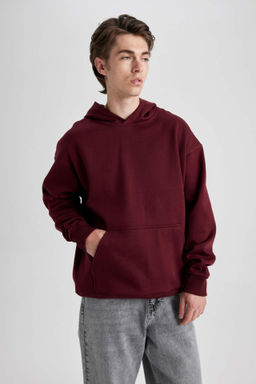 Siyah Oversize Genis Kal?p Kapusonlu Kanguru Cepli Basic Duz Sweatshirt - Defacto фото 4