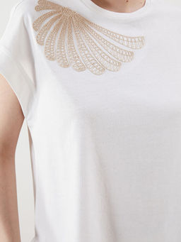 Bisiklet Yaka Nak??l? Kad?n Ti??rt