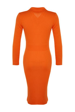 Turuncu Midi Triko Polo Yaka Elbise TWOAW22EL1376