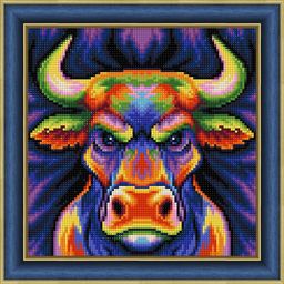 Алмазная живопись АЖ-1884 Цветной бык СК/Распродажа 25 х 25 см