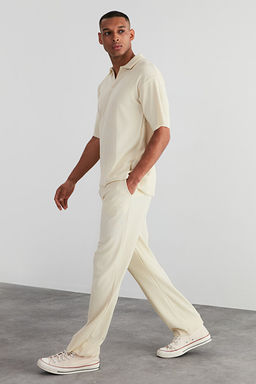 Ekru /Wide Leg Dokulu K_r__maz Gizli Kordonlu Tek Par_a E_ofman Alt_ TMNSS23EA00013 - Trendyolmilla фото 2