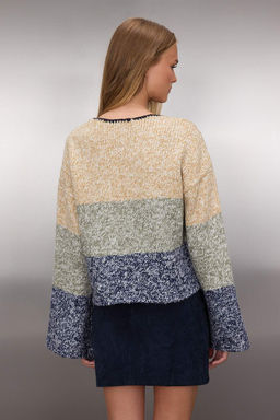 Indigo Dugme Detayl? Crop Yumusak Dokulu Genis Kal?p Renk Bloklu Triko H?rka TWOAW26HI00011 - Trendyolmilla фото 4