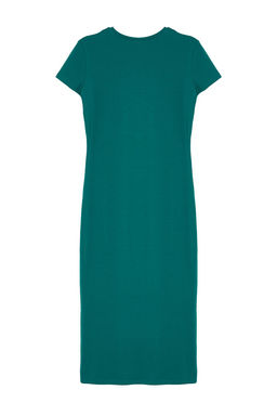 Zumrut Yesili K?sa Kol Fitted/Vucuda Oturan Pamuklu Esnek Midi Orme Elbise TWOSS23EL00313