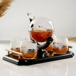 Мини-Бар «Карта мира», на подносе, на 4 персоны, штоф 930 мл, стаканы 300 мл, 19×34×23 см, стекло, дерево