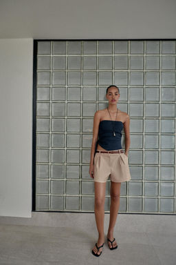 TOP DRAPEADO CON LINO / Azul