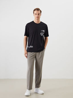 Bisiklet Yaka Bask?l? Penye Erkek Ti??rt