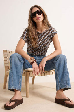 _ok Renkli _izgili Regular/Normal Kal_p K_sa Kollu B_zg_l_ %100 Pamuk _rme T-shirt TWOSS26TS00283