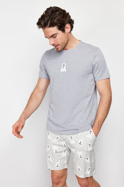 TRENDYOL MAN Gri Bask?l? Regular Fit Orme Sortlu Pijama Tak?m? TMNSS24PT00024 - Trendyolmilla фото 2