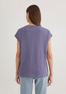 V Yaka Mor Basic Tisort - Mavi фото 5