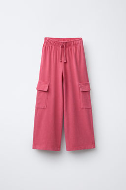 WASHED-EFFECT WIDE-LEG CARGO TROUSERS