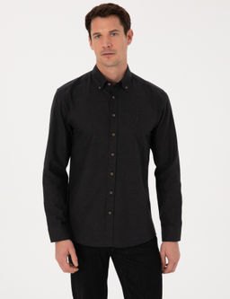 Siyah Slim Fit %100 Pamuk Yakas_ D__meli Flanel G_mlek