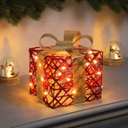 Светодиодная фигура «Подарок красный» 17×15×15 см, 20 LED, батарейки AAх2 (не в комплекте), свечение теплое белое