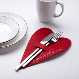 Конверт для столовых приборов Сердце красный, 13,8 х 22 см, 100% п/э, фетр
