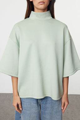 TRENDYOLMILLA Mint Oversize/Genis Kal?p Dik Yaka Truvakar Kol Orme Sweatshirt TWOAW25SW00016  фото 3