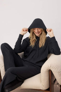 Trendyolmilla Lacivert Kapusonlu Fitilli Orme Pijama Tak?m? THMAW22AU0334  фото 14