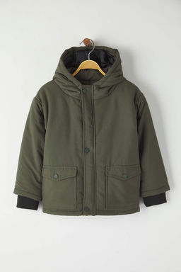 Haki Duz Kapusonlu Regular Erkek Cocuk Mont TKDAW26MO00012 - Trendyolmilla фото 3
