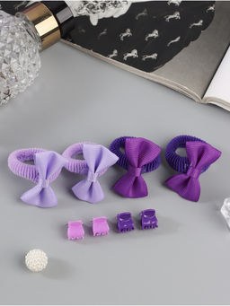 Цена за 6 шт. Набор для волос «Фиалка»: 4 краба, 4 резинки, бантик, розово-фиолетовый