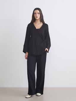 Kruvaze Yaka Dokulu Kad?n Kimono