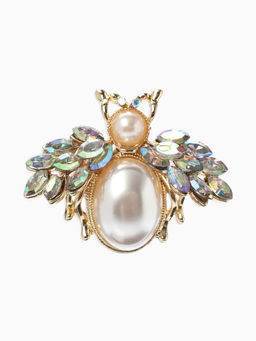 Брошь «Жук» роскошный, жемчуг, кристаллы, цвет белый радужный в золоте