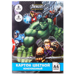 Картон цветной немелованный, А4, 8 л. 8 цв., Команда, Мстители - Marvel фото 4