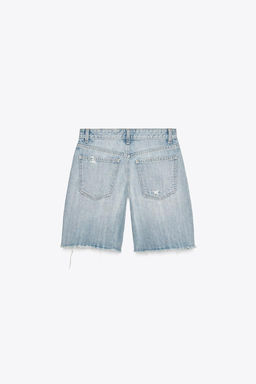 RIPPED MID-WAIST TRF DENIM BERMUDA SHORTS - Zara фото 7