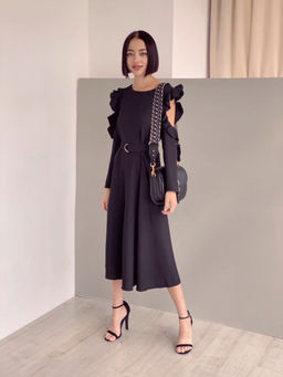 Martichelli Платье из микрошифона с открытыми плечами чёрное  фото 6