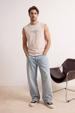 Bej Regular/Normal Kesim Slogan Bask_l_ %100 Pamuk Atlet TMNSS26AL00003 - Trendyolmilla фото 2