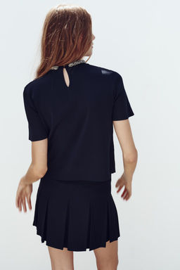 PLAIN KNIT TOP WITH BEADED NECK - Zara фото 4