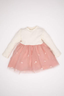 Платье-бретелька в рубчик с длинными рукавами для маленьких девочек