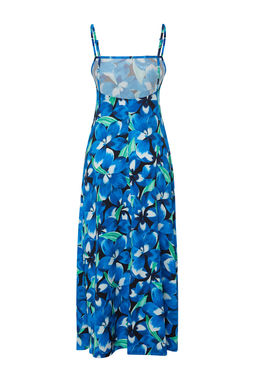 Mavi Bask?l? Ayarlanabilir Ask?l? Kare Yaka A-Line Burumcuk/Dokulu Orme Maxi Elbise TWOSS24EL00060