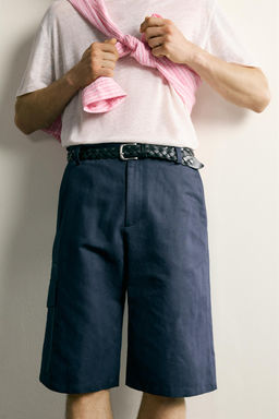 BERMUDA CARGO RELAXED FIT ALGOD?N - LINO / Azul / Marino - Zara фото 5