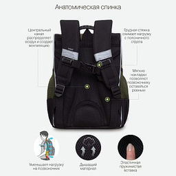 RAm-385-8 Рюкзак школьный с картхолдером на держателе и мешком для обуви - Grizzly фото 17