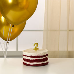 Свеча для торта, цифра 2 + воздушные шары, 5 шт, золото - Страна карнавалия фото 2