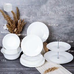 Столовый набор 20 предметов Тюльпан с вазой для фруктов белый / 19/LHK680 (WHITE)