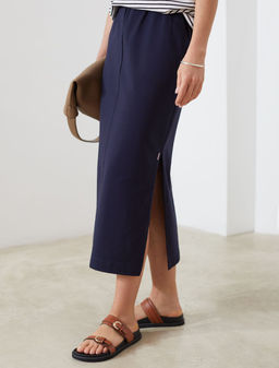 Юбка миди на резинке с разрезами из футера двухнитки с эластаном