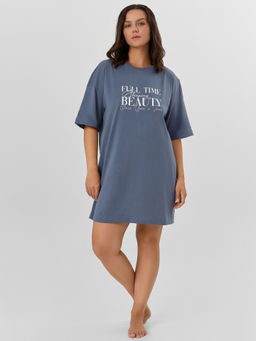 Туника домашняя женская серая с надписью Full time beauty