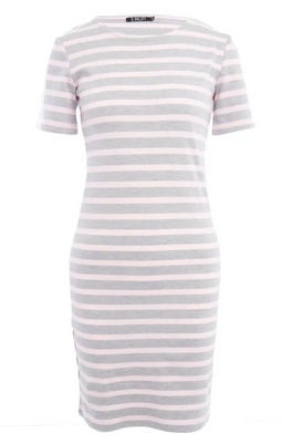 Прямое платье-футболка в серо-розовую полоску - Incity фото 5