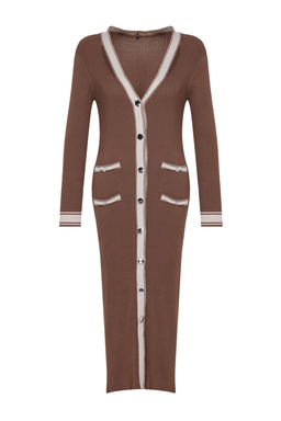 TRENDYOLMILLA Siyah Maxi Triko Renk Bloklu Elbise TWOAW24EL00017 фото 14