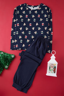 Kad?n Couple/Cift Lacivert %100 Pamuklu Ay?c?kl? K?s Temal? Orme Pijama Tak?m? THMAW25PT00243 - Trendyolmilla фото 6
