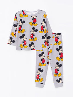 Bisiklet Yaka Uzun Kollu Mickey Mouse Bask?l? Erkek Bebek Pijama Tak?m