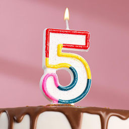Цена за 12 шт. Свеча для торта с блестками Блестящий ободок, цифра 5 , 7 см