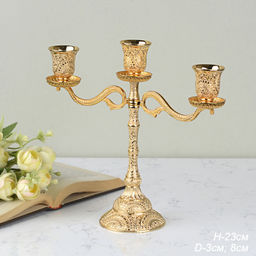 Подсвечник на 3 свечи 23 см золото резное / 303G /уп 48/