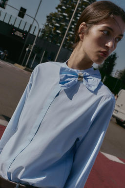 POPLIN BLOUSE WITH BOW - Zara фото 6