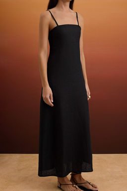 Siyah %100 Keten Basic Midi Elbise TWOSS25EL00606 - Trendyolmilla фото 4