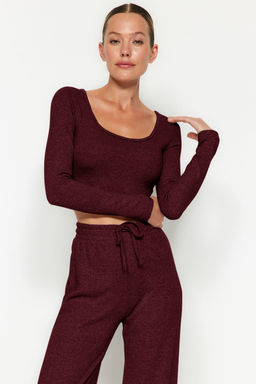 Bordo Yumos Crop ve Wide Leg/Genis Paca Orme Alt Ust Tak?m TWOAW23AU00125