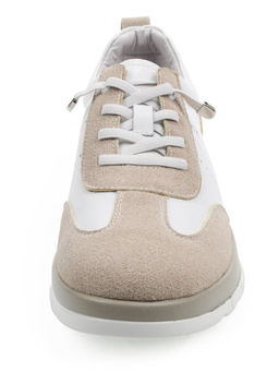 03-YA486-3 WHITE/BEIGE Кроссовки женские (натуральная кожа, натуральная замша)