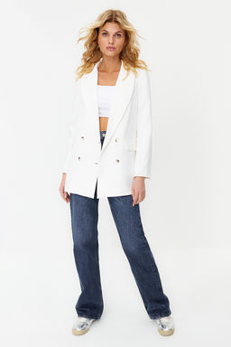 Beyaz Oversize Astarl? Dugmeli Dokuma Blazer Ceket TWOAW22CE0167