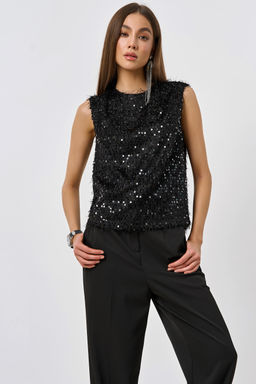 Блузка из мягкого трикотажа с пайеткой черная