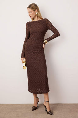 Koyu Kahverengi Dantel Orme Astarl? Maxi S?k Gece Abiye Mezuniyet Elbisesi TPRAW26EL00072 - Trendyolmilla фото 2